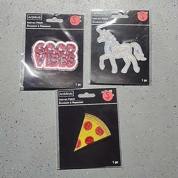 💥5/$25 SALE | BUNDLE & SAVE | Iron-on Patch Pizza, unicorn, good vibes - Picture 1 of 2